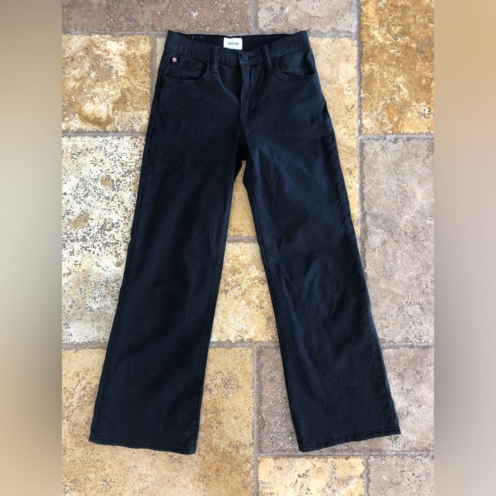 HUDSON JEANS - ROSALIE HIGH-RISE WIDE-LEG CROPPED ANKLE JEANS + BLACK/WOMENS 23